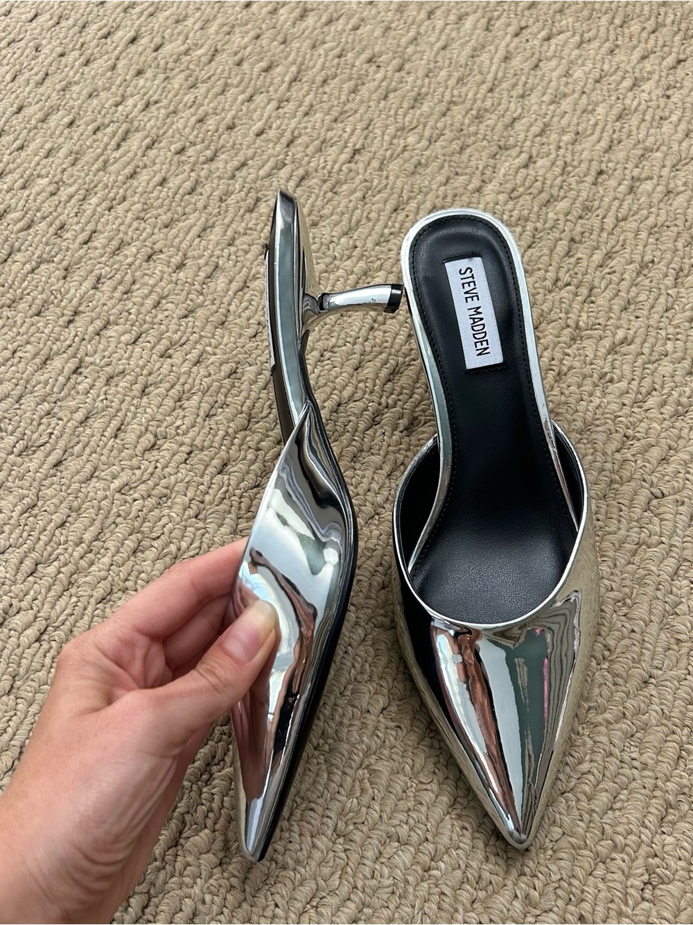 Steve Madden Silver Pointed-Toe Mule Heels - Picture 2 of 4
